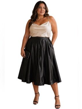 Y2K Vintage Heavyweight Satin Flowy Midi Skirt (Black) Size Large